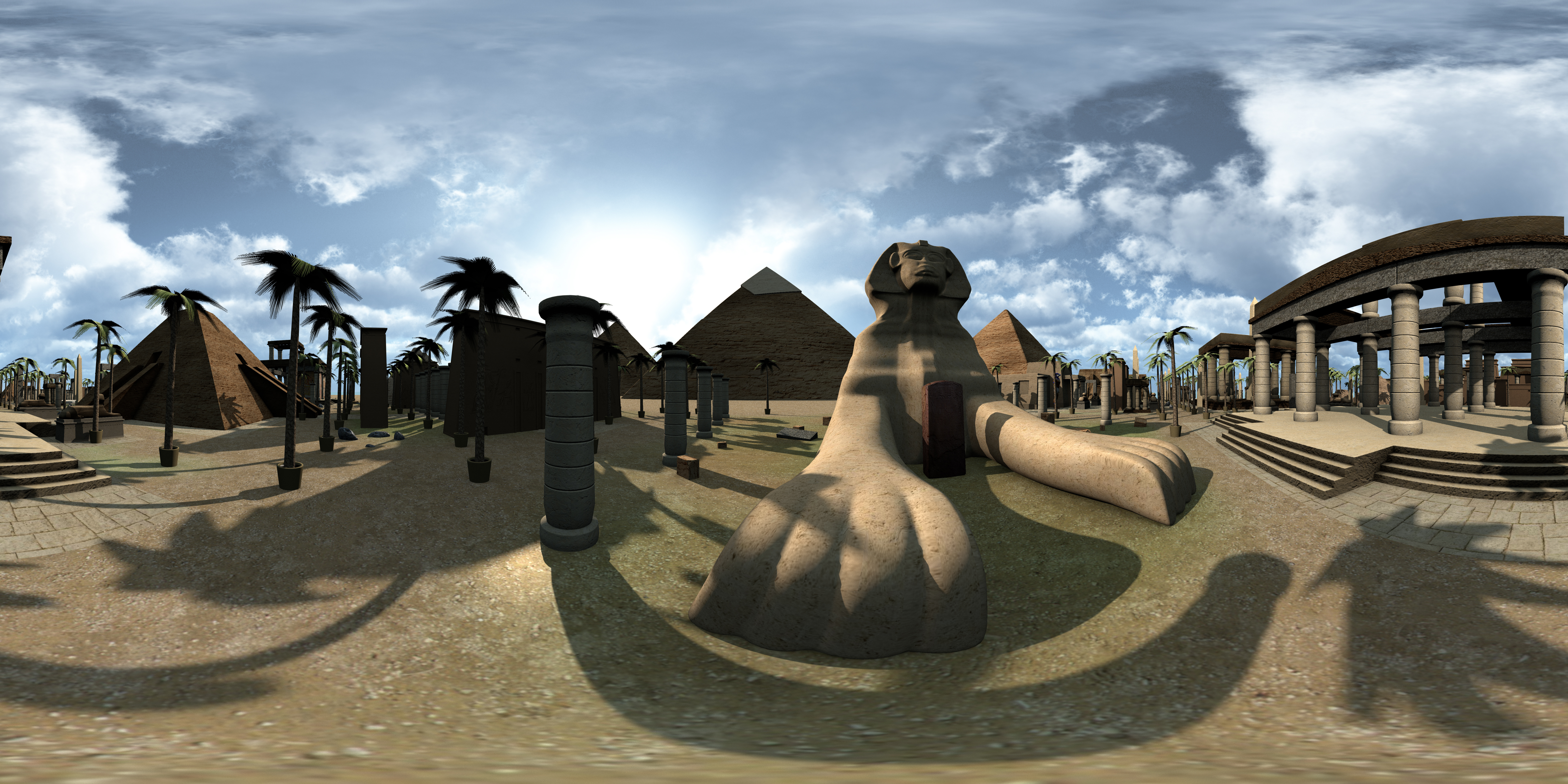 Panorama of ancient Egypt archtecture Sphinx and pyramids. 3D rendering. Adobe Stock fredmantel