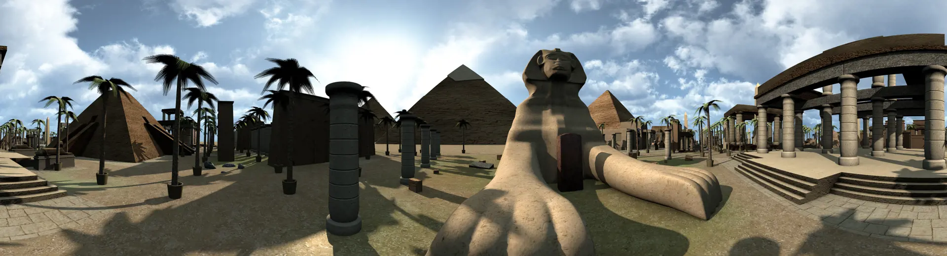 Panorama of ancient Egypt archtecture Sphinx and pyramids. 3D rendering. Adobe Stock fredmantel