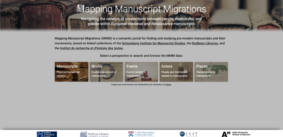 Mapping Manuscript Migrations portal screenshot