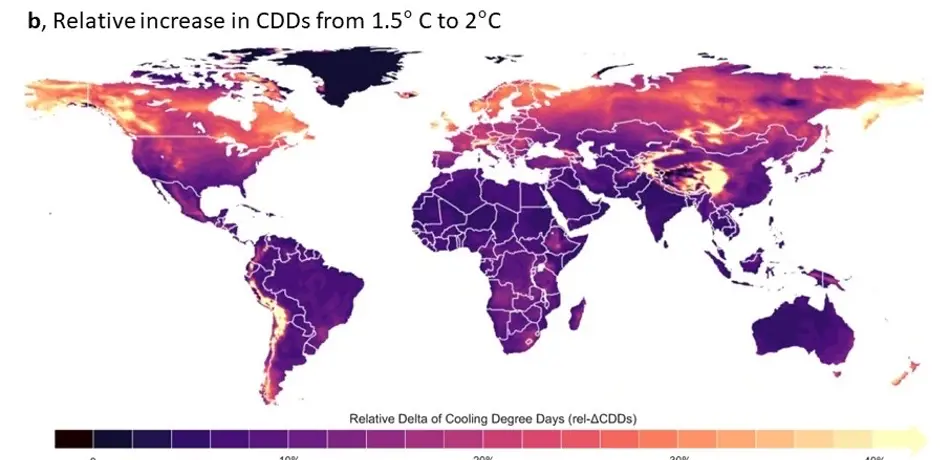 World graphic showing and absolute and Relative temperature increase From 1.5 To 2