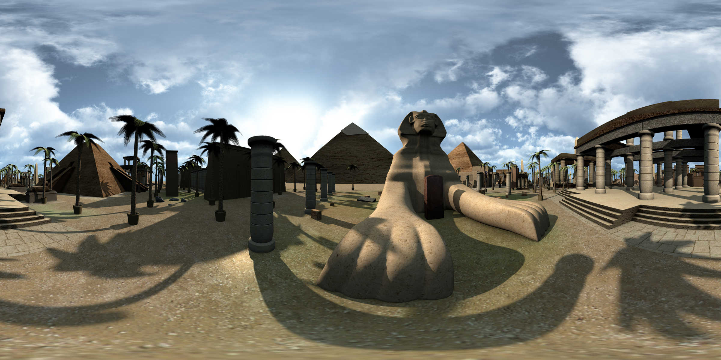 Panorama of ancient Egypt archtecture Sphinx and pyramids. 3D rendering. Adobe Stock fredmantel