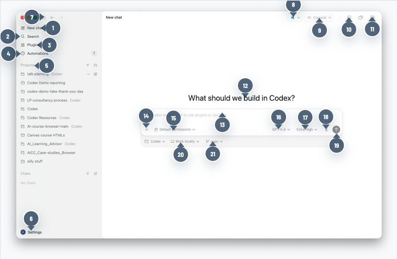 Codex app interface