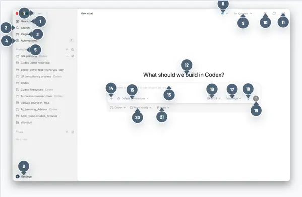 Codex app interface
